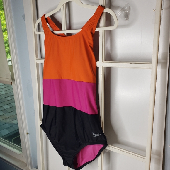 Speedo Ultraback Colorblock SPF50+ Chlorine Resistant Onepiece Swimmers Suit L - Picture 6 of 14